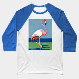 Flamingo Against Blue and Green Background Baseball T-Shirt